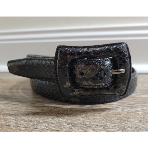 Yves Saint Laurent Rive Gauche 36" (M) Black 100% Genuine Snake Leather Belt 1"